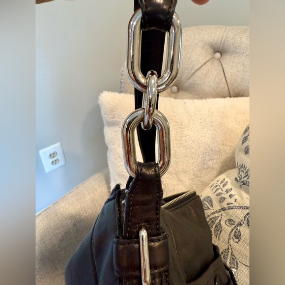 Y2K Coach Ashlyn Chelsea Hobo Bag Black/Metallic Leather Silver Turnlock - Picture 6 of 11